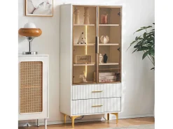 Clearance Vitrina com 2 portas de vidro - LEDs - 70 x 35 x 150cm - Aglomerado - Vitrina