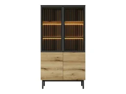 Vente-unique Vitrina*Vitrina com 4 portas e com LEDs cor natural e preto - LABENIA Preto / Natural claro