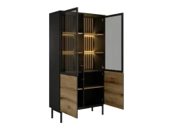 Vente-unique Vitrina*Vitrina com 4 portas e com LEDs cor natural e preto - LABENIA Preto / Natural claro