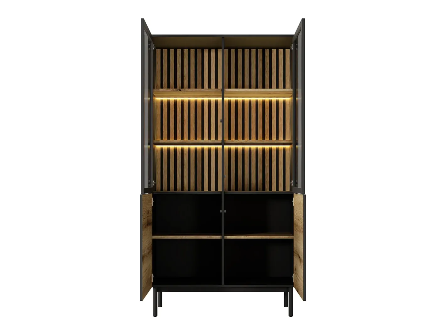 Vente-unique Vitrina*Vitrina com 4 portas e com LEDs cor natural e preto - LABENIA Preto / Natural claro