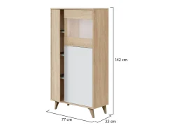Vitrina Daceved, Vitrina moderna com 3 portas, Aparador para sala ou lounge, Aparador alto com prateleiras, 77x33h142 cm, Carvalho e Branco^Dmora Sale