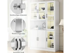 Vitrina de aparador alto 6 portas e 1 compartimento - LEDs - Madeira MDF - - 120 x 40 x 200 cm*Merax New