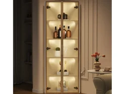 Clearance Vitrina de canto 62x35x160 cm - con iluminação LED - 2 portas de vidro temperado - Design de canto - MDF + vidro - Vitrina