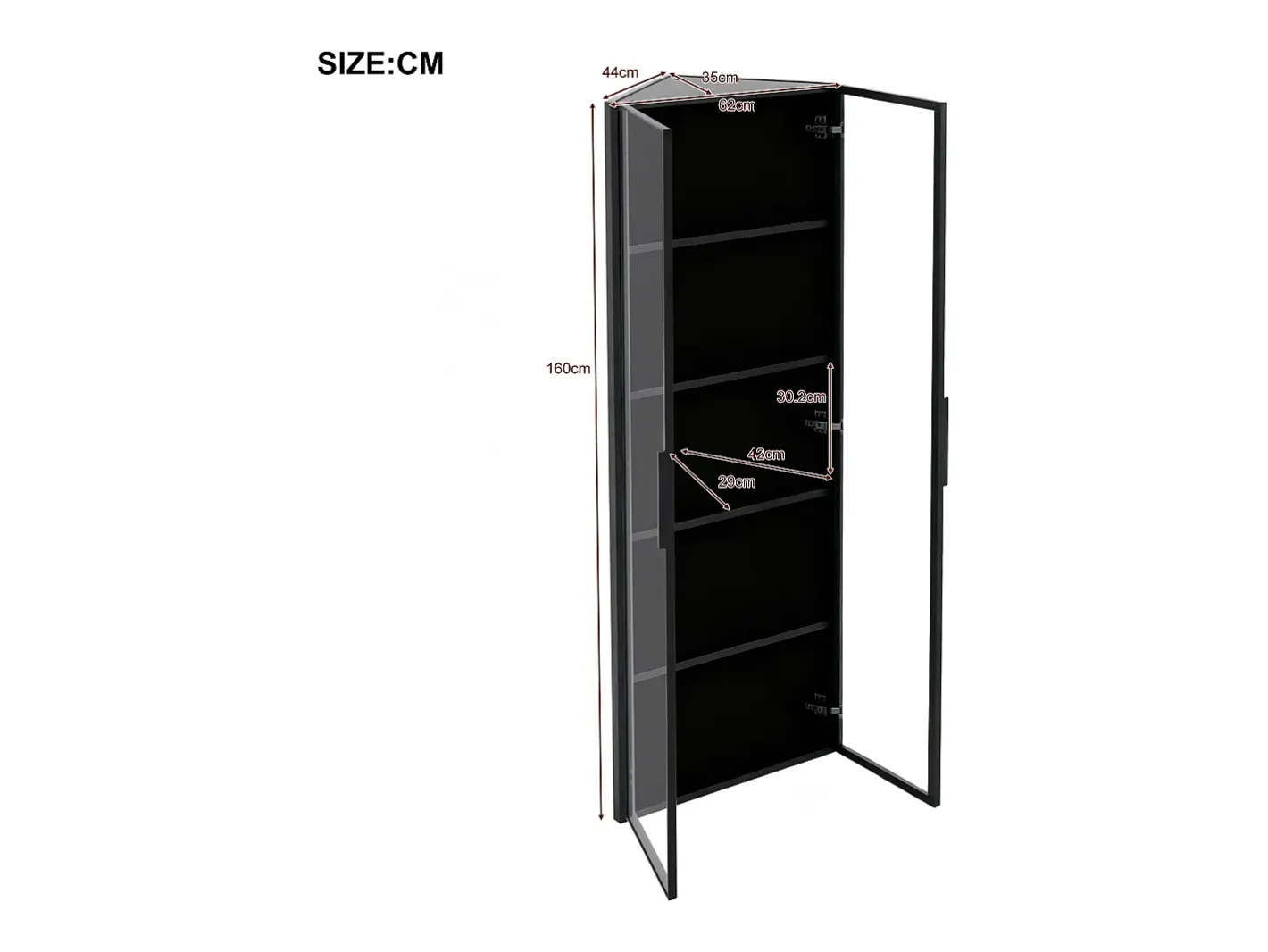 Vitrina de canto 62x35x160cm - con iluminação LED - 2 portas de vidro -*ModernLuxe Best