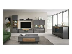 Vitrina de duas portas coleção OHIO. Cor cinza antracite e carvalho.^Meublorama Discount