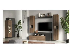 Vitrina design 2 portas coleção DOMI. Cor cinza antracite carvalho escuro^Meublorama Online