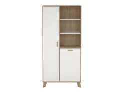 Vitrina Dvarrell, Aparador expositor, Vitrina multiusos, Aparador sala, 89x40 h188 cm, Carvalho e Branco Vitrina