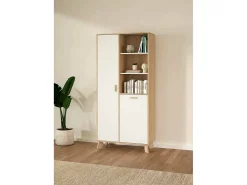 Vitrina Dvarrell, Aparador expositor, Vitrina multiusos, Aparador sala, 89x40 h188 cm, Carvalho e Branco Vitrina