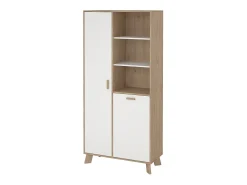 Vitrina Dvarrell, Aparador expositor, Vitrina multiusos, Aparador sala, 89x40 h188 cm, Carvalho e Branco Vitrina