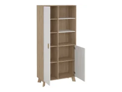 Vitrina Dvarrell, Aparador expositor, Vitrina multiusos, Aparador sala, 89x40 h188 cm, Carvalho e Branco Vitrina
