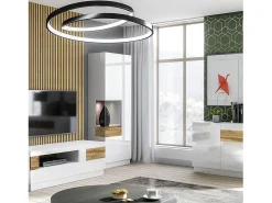 Vitrina, estante, armário KILES nas cores cinza, branco e carvalho. Modelo vitrina esquerda.^Meublorama Best