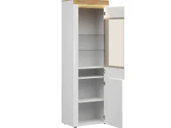 Vitrina LED de 2 portas Nara Branco e Madeira Vitrina