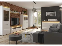 Vitrina LED de 2 portas Nara Branco e Madeira Vitrina