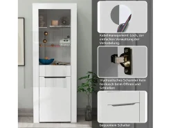 Vitrina moderna com 1 porta e 1 gaveta - LEDs - 3 prateleiras - altura 165 cm - brilhante -*Merax
