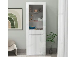 Vitrina moderna com 1 porta e 1 gaveta - LEDs - 3 prateleiras - altura 165 cm - brilhante -*Merax