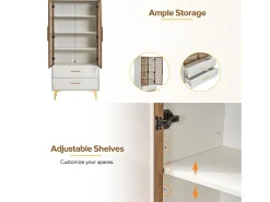 Vitrina moderna com luzes LED e prateleiras removíveis - H 150 cm - 2 portas de vidro e 2 gavetas -^ModernLuxe