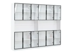 Vitrina moderna 240x34x200 cm - Iluminação LED - 12 portas de vidro - Espaço de armazenamento aberto - MDF -^ModernLuxe Clearance