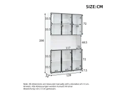 Vitrina moderna 120x34x200 cm - Iluminação LED - 6 portas de vidro - Espaço de armazenamento aberto - MDF -^ModernLuxe Discount