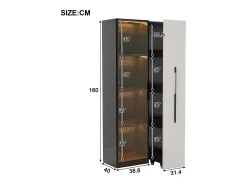 Clearance Vitrina móvel 70x40x160 cm - Estante de livros - Iluminação LED - 1 porta de vidro e 1 gaveta - con rodas - MDF - Preto e branco Vitrina