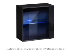 Vitrina preta quadrada suspensa com 1 porta de vidro e iluminação LED inclusa. Coleção SWITCH.^Price Factory New