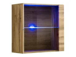Vitrina quadrada suspensa na cor carvalho claro com 1 porta de vidro e iluminação LED inclusa. Coleção SWITCH.^Price Factory