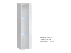 Vitrina suspensa branca pequena com 1 porta de vidro e iluminação LED inclusa. Coleção SWITCH. Vitrina