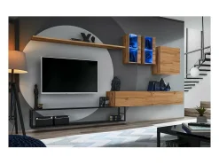 Vitrina suspensa pequena modelo cor carvalho para sala de estar coleção SWITCH. 1 porta de vidro com iluminação LED inclusa.*Price Factory Online