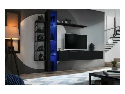 Vitrina suspensa preta com 1 porta de vidro e iluminação LED inclusa. Coleção SWITCH.*Price Factory Online