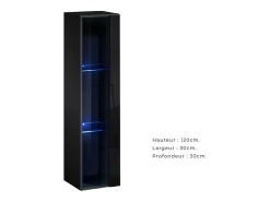 Vitrina suspensa preta modelo pequeno com 1 porta de vidro e iluminação LED inclusa. Coleção SWITCH.^Price Factory