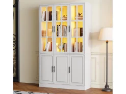 Vitrina 121,5x41x200 cm - con iluminação LED - 6 portas - prateleiras ajustáveis - MDF -*ModernLuxe New