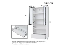 Vitrina 80x34x180 cm - con iluminação LED - 1 gaveta e 2 portas de vidro - prateleiras abertas - MDF -*ModernLuxe Outlet