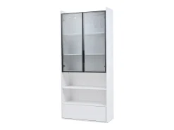 Vitrina 80x34x180 cm - con iluminação LED - 1 gaveta e 2 portas de vidro - prateleiras abertas - MDF -*ModernLuxe Outlet