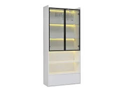 Vitrina 80x34x180 cm - con iluminação LED - 1 gaveta e 2 portas de vidro - prateleiras abertas - MDF -*ModernLuxe Outlet
