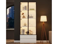 Vitrina 80x34x200 cm - con iluminação LED - con 2 portas e 2 gavetas - Acabamento brilhante -^ModernLuxe Hot