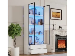Vitrina 80x34x200 cm - con iluminação LED - con 2 portas e 2 gavetas - Acabamento brilhante -^ModernLuxe Hot