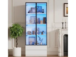Vitrina 80x34x200 cm - con iluminação LED - con 2 portas e 2 gavetas - Acabamento brilhante -^ModernLuxe Hot