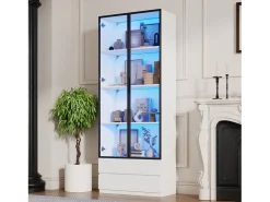 Vitrina 80x34x200 cm - con iluminação LED - con 2 portas e 2 gavetas - Acabamento brilhante -^ModernLuxe Hot