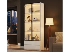 Vitrina 80x34x200 cm - con iluminação LED - con 2 portas e 2 gavetas - Acabamento brilhante -^ModernLuxe Hot