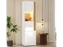 Vitrina 50x40x179cm - con iluminação LED - con 2 portas - Prateleiras ajustáveis - Branco + Natural*ModernLuxe