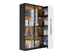 Vitrine 110,5×35×160 cm - 2 portas de vidro - 1 gaveta lateral - com iluminação LED - preto + branco^ModernLuxe Best