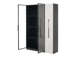 Vitrine 110,5×35×160 cm - 2 portas de vidro - 1 gaveta lateral - com iluminação LED - preto + branco^ModernLuxe Best