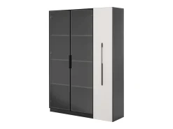 Vitrine 110,5×35×160 cm - 2 portas de vidro - 1 gaveta lateral - com iluminação LED - preto + branco^ModernLuxe Best