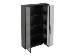 Vitrine 110,5×35×160 cm - 2 portas de vidro - 1 gaveta lateral - com iluminação LED - preto + branco^ModernLuxe Best