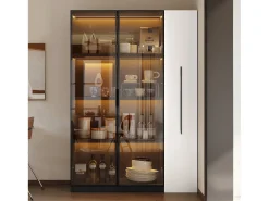 Vitrine 110,5×35×160 cm - 2 portas de vidro - 1 gaveta lateral - com iluminação LED - preto + branco^ModernLuxe Best