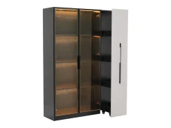 Vitrine 110,5×35×160 cm - 2 portas de vidro - 1 gaveta lateral - com iluminação LED - preto + branco^ModernLuxe Best
