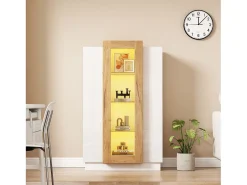 Online Vitrine 74×40×120 cm - com 3 portas - com iluminação LED - com prateleiras de vidro - + natural Vitrina