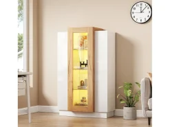 Online Vitrine 74×40×120 cm - com 3 portas - com iluminação LED - com prateleiras de vidro - + natural Vitrina