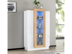 Online Vitrine 74×40×120 cm - com 3 portas - com iluminação LED - com prateleiras de vidro - + natural Vitrina