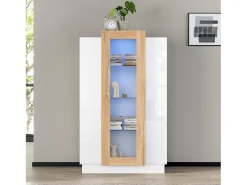 Online Vitrine 74×40×120 cm - com 3 portas - com iluminação LED - com prateleiras de vidro - + natural Vitrina