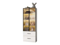 Vitrine 60×40×160 cm - com iluminação LED - 2 portas de vidro e 2 gavetas - estrutura em alumínio -^ModernLuxe